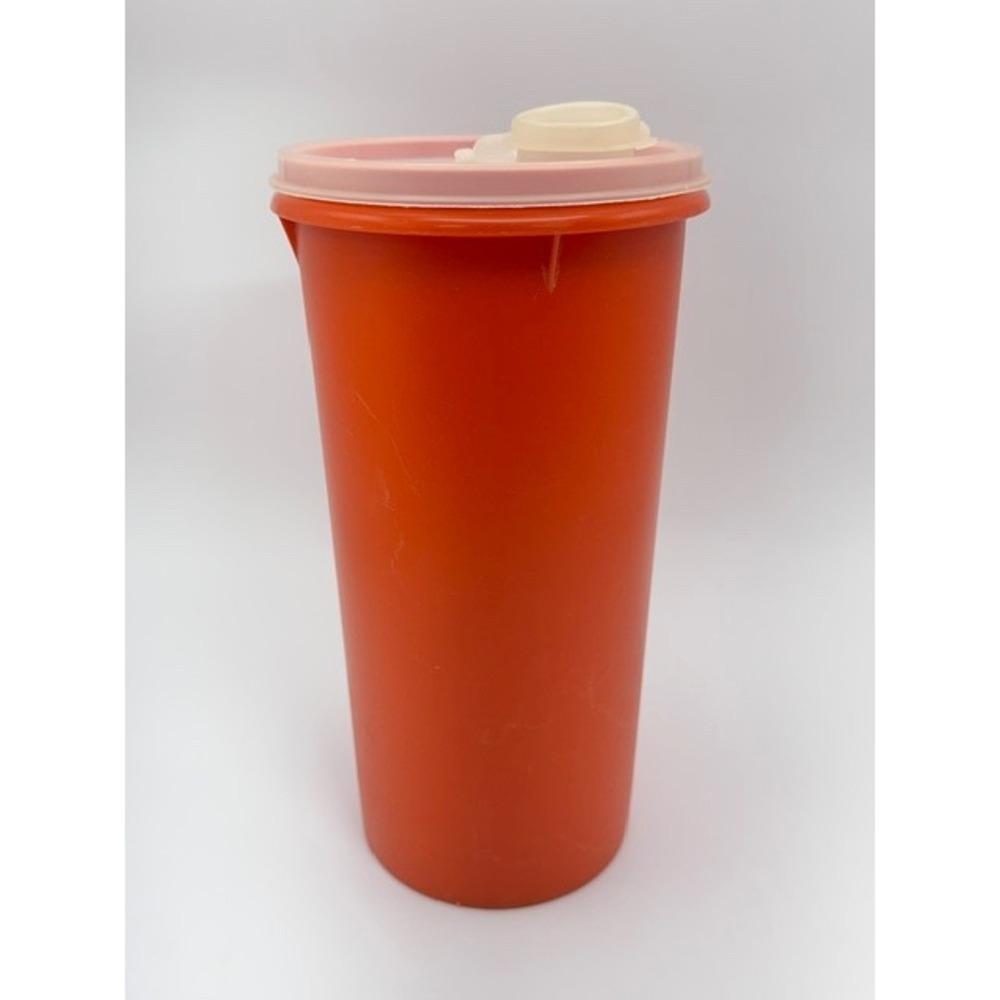 Vintage Tupperware Orange Pitcher Canister with White Pour Spout Lid 8.5 Inch